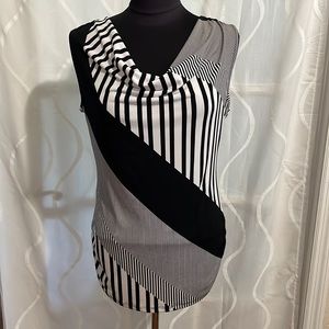 Cato Black & White Cowl Neck, Sleeveless Blouse, Size Medium